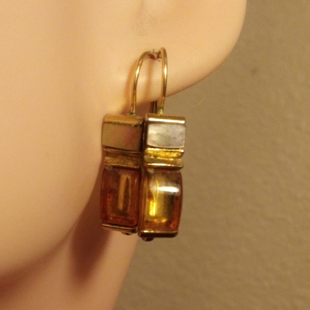 Gold-Tone Amber Glass Drop Earrings
